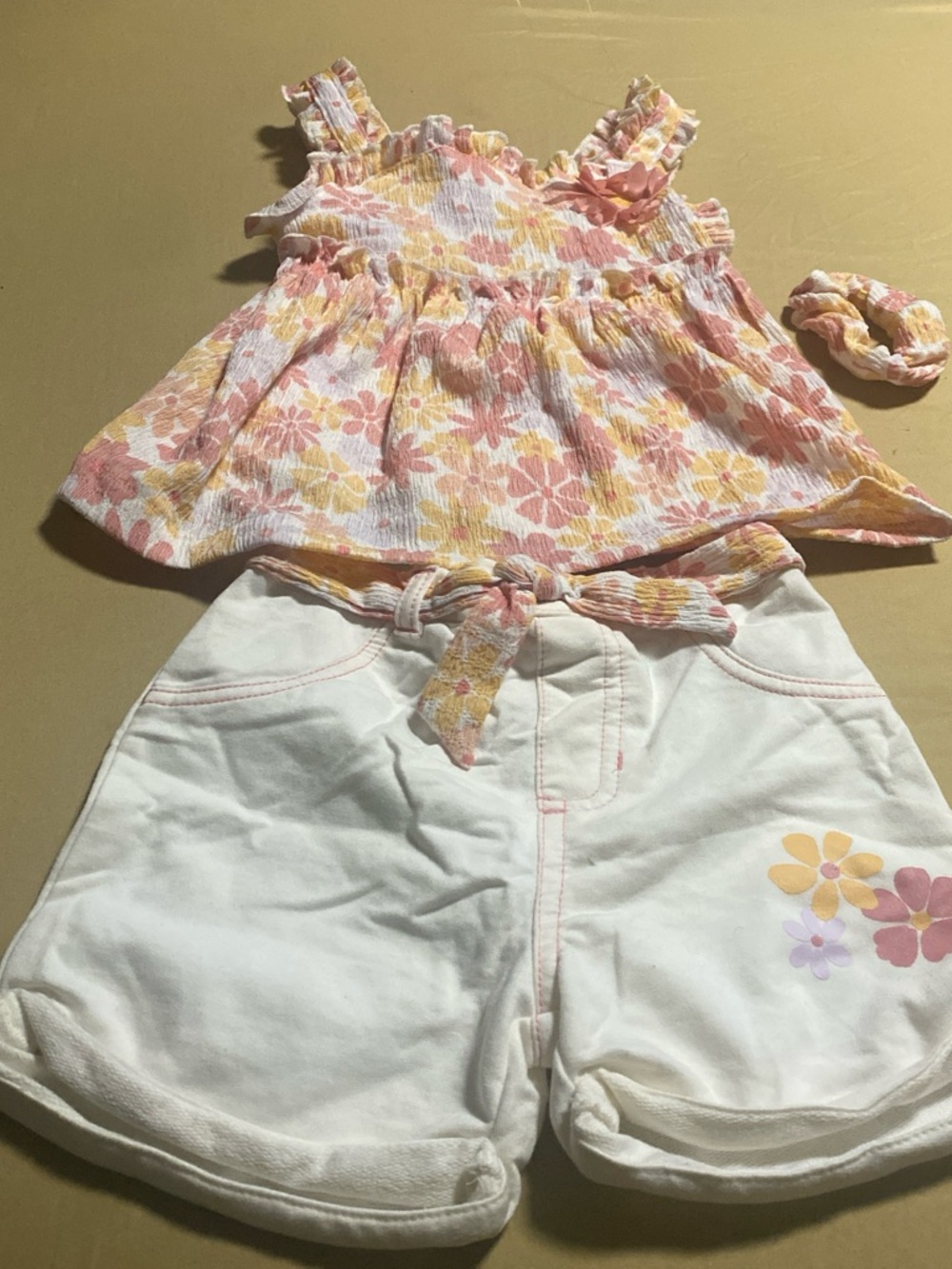 Milly Pink and Yellow Floral Tank Top & White Shorts Matching Set